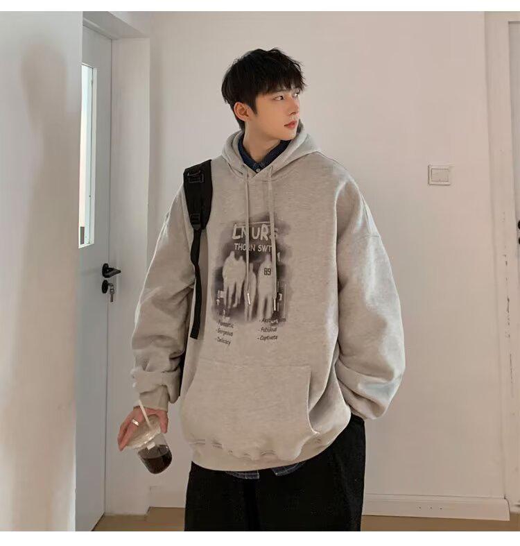 Men's Trendy Ins-Style Loose Hooded Sweatshirt, Letter Print, Versatile Jacket for Spring/Autumn 2024 Arrival.