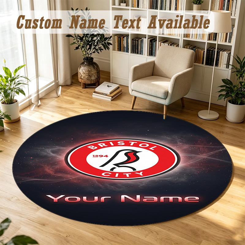 Round Rug Custom NameBristol City Pattern Non Slip Carpet Home Floor Decor