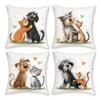 Cat and Dog Pattern Cushion Cover, Cartoon Style Pillow Covers, 18x18 Inch Pillow Cover