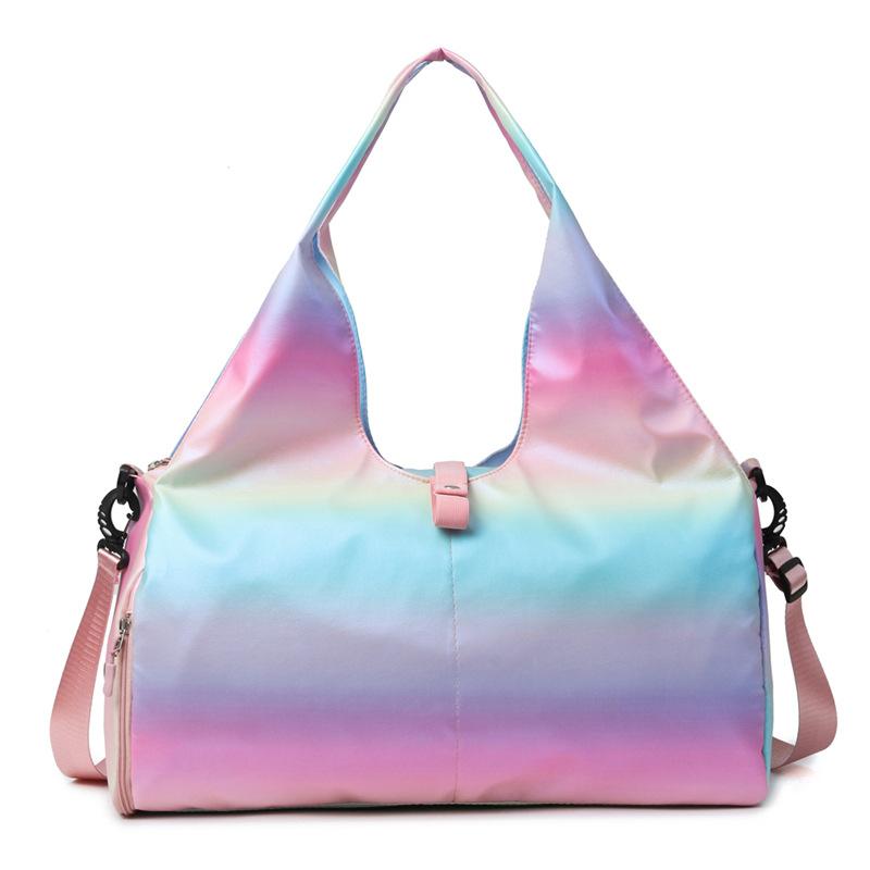 Gradient Color Nylon Gym Bag, Women's Elegant Shoulder & Crossbody Travel Bag, Stylish Pastel Sports & Fitness Duffel, Cute & Sweet Luggage Carry-On