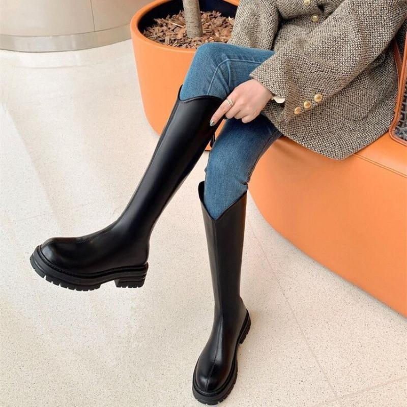 

Ботинки на молнии Женские черные ботинки Высокие ботинки на толстой подошве Рыцарские ботинки Кожаные ботинки 35 чёрный