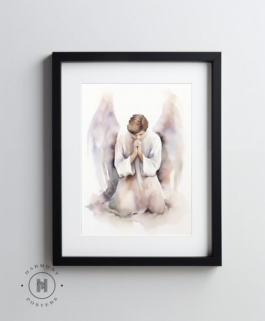 Anielska Modlitwa Anielska Modlitwa, 70X100 Cm, Rama Drewniana Jasny Dąb, Papier Matowy 230 Gsm