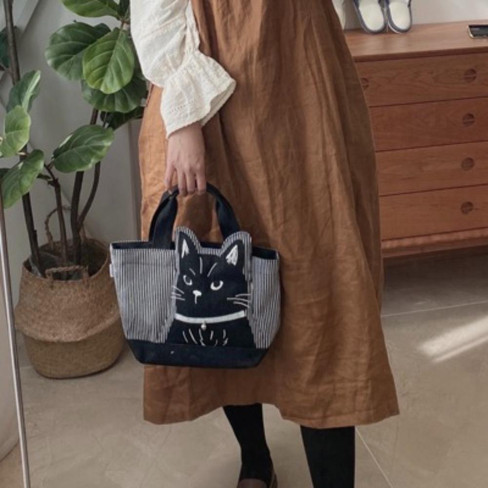 Large Capacity Top-Handle Tutoring Bag Cartoon Canvas School Bag Cat Tote Handbags  Students