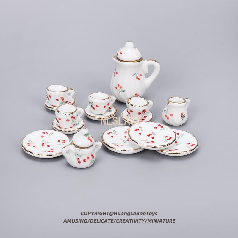 15PCS Mini Tea Set Model/Children's Day Gift/Miniature Tea Cup and Teapot Accessories/Ceramic Ornaments/Blue and White Porcelain