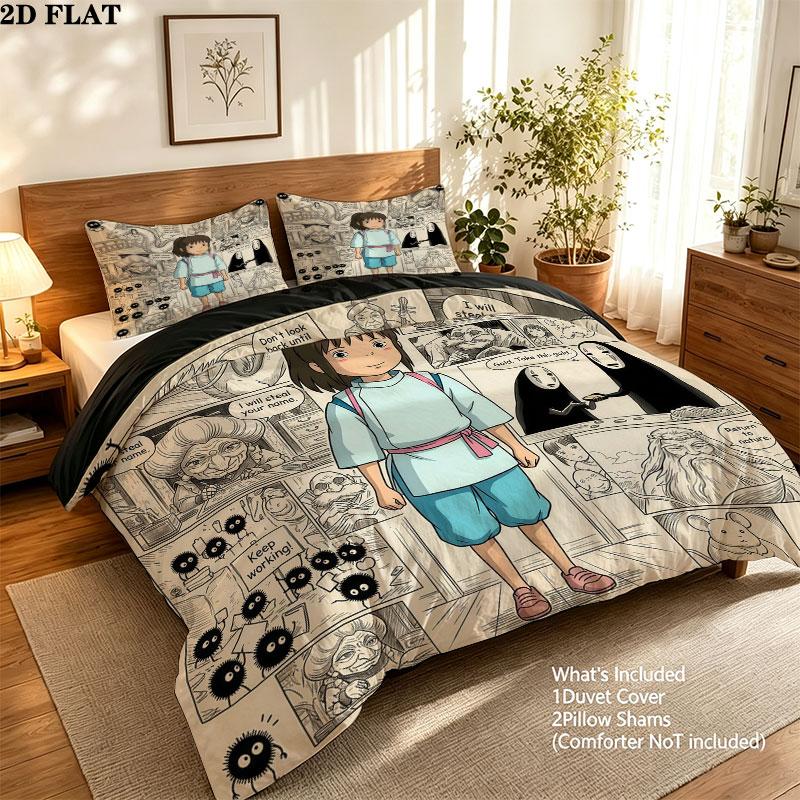 Away Pattern Bedding Quilt Set Quilt Cover Pillowcase Home Birthday Gift(1 * duvet cover + 2 * pillowcase, without core)
