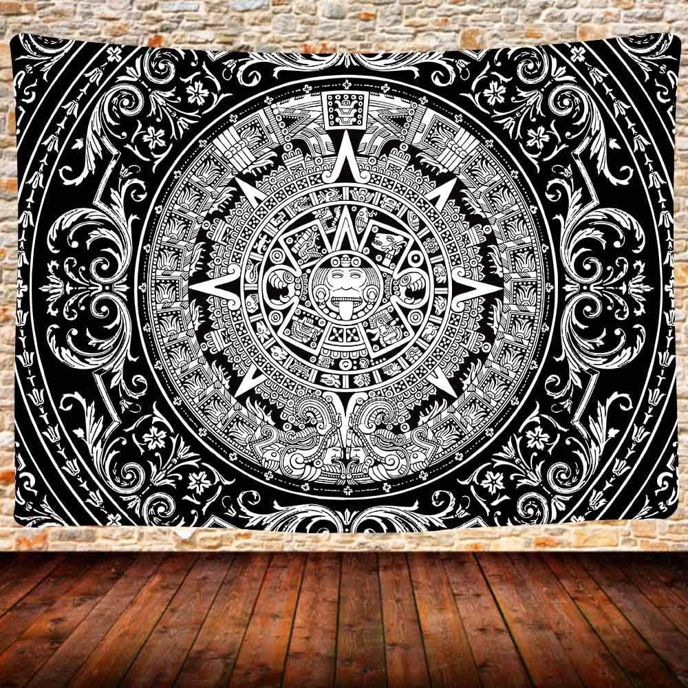 Tapestry of the black and white Mayan Shrafi calendar 75x100