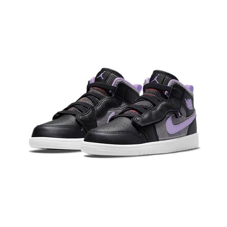 Air Jordan 1 Mid ALT SE PS Houndstooth Kids Sneakers Black White Metallic-Silver DO2493-015