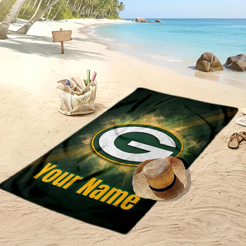 Green Bay Packers Custom Beach Towel, Print Your Name Text Lightweight Absorbent Towel for Swimming Travel