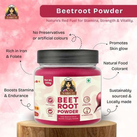 Nairuti Vyutpadan Beetroot Powder 400g | 100% Pure Dried Beetroot | Natural Superfood for Smoothies, Juices, Cooking & Baking(200g X 2)