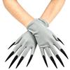 Dark Gloves with Long Nails for Halloween Witch Party, Short Stretch Fit