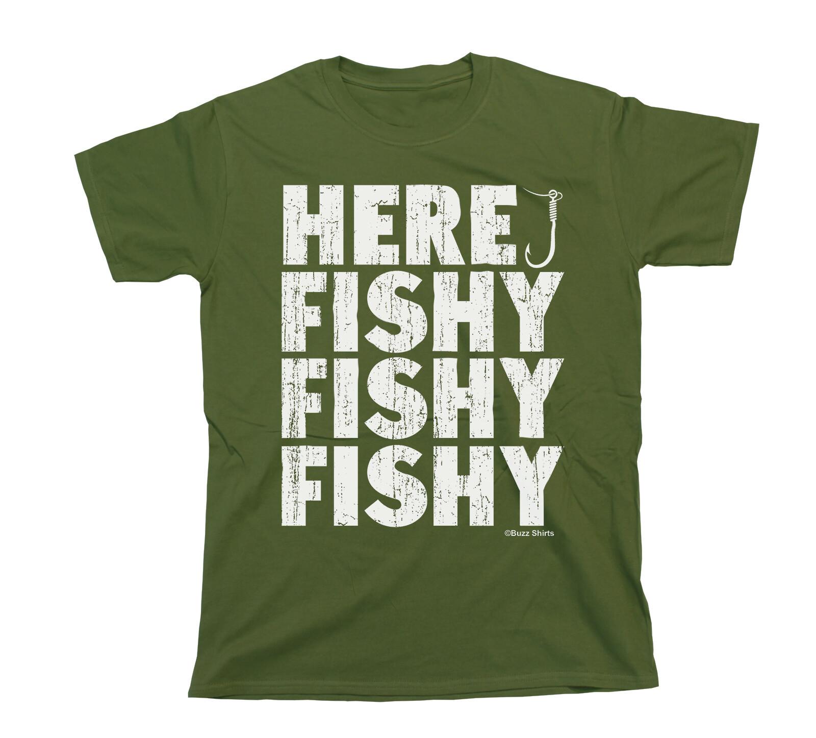 Here Fishy Fishy Fishy Fisherman Mens T-Shirt Mens Womens Tees Top Fishing Gift Fathers Day Birthday S