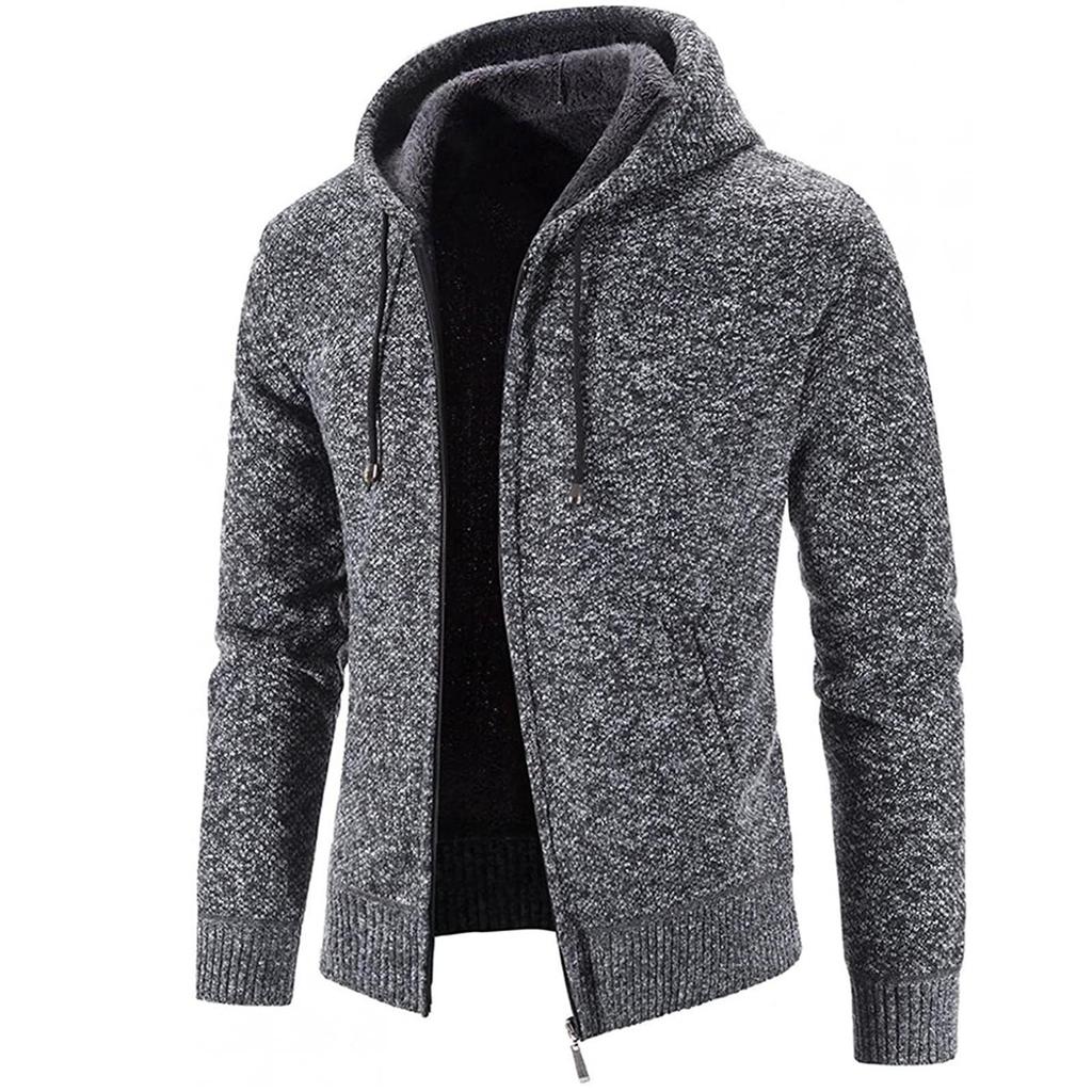 Men's Fashion Leisure Long Sleeve Warm Solid Color Hooded Jackets Tops