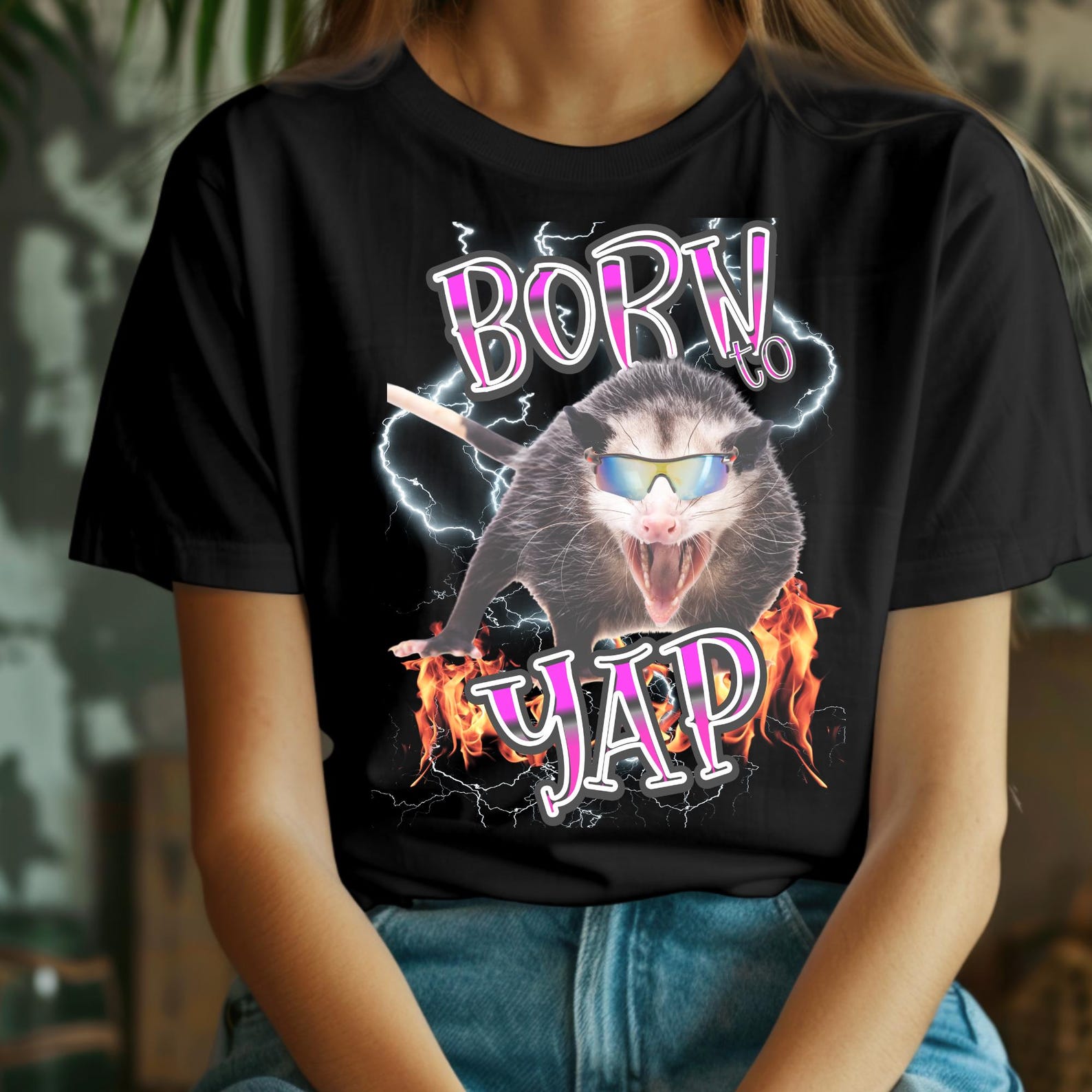 Born To Yap Opossum T-Shirt: Funny Y2K Meme Shirt XL