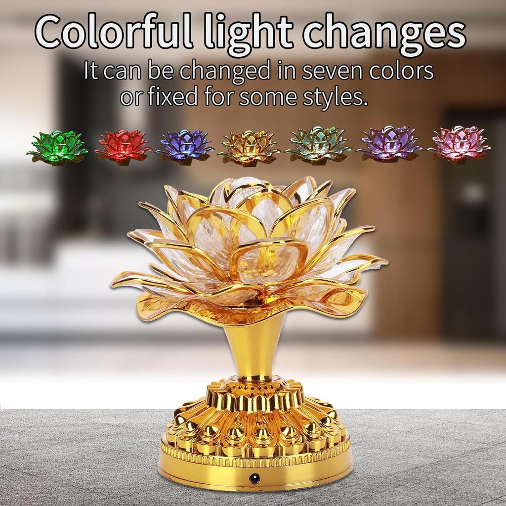 OUKENS Buddhist Lamp, 110-240V US Plug Buddha Lotus Light LED Lotus Lamp 7 Colorful Golden Buddha Night Light Buddhism Faith Supplies
