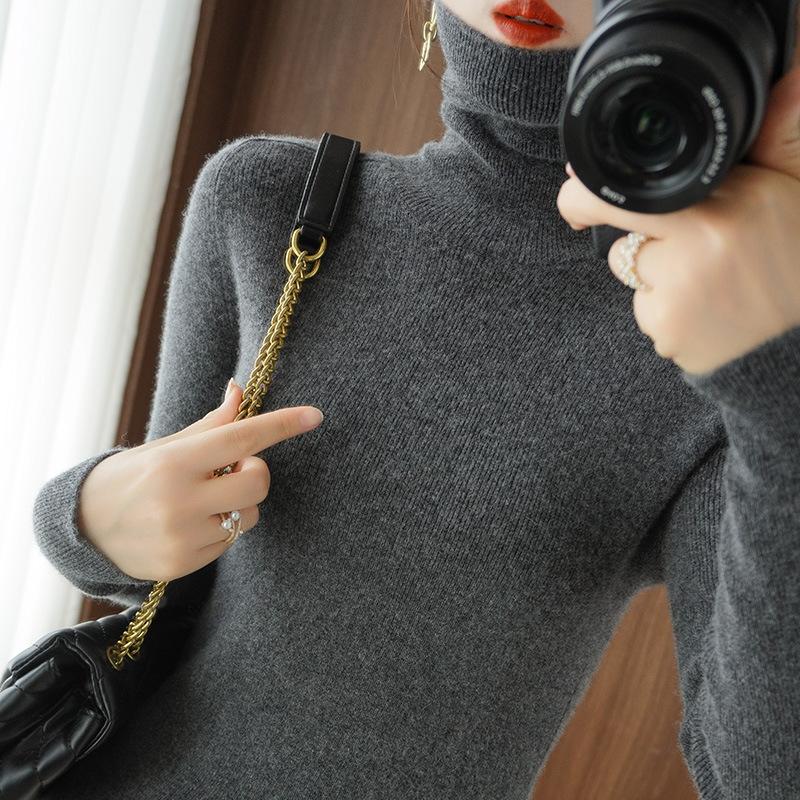 TIFICY Women's Fashion Casual Fall Winter Solid Color Print Long Sleeve High Neck Tops Women's Clothing Woolen Knitwear Sweaters