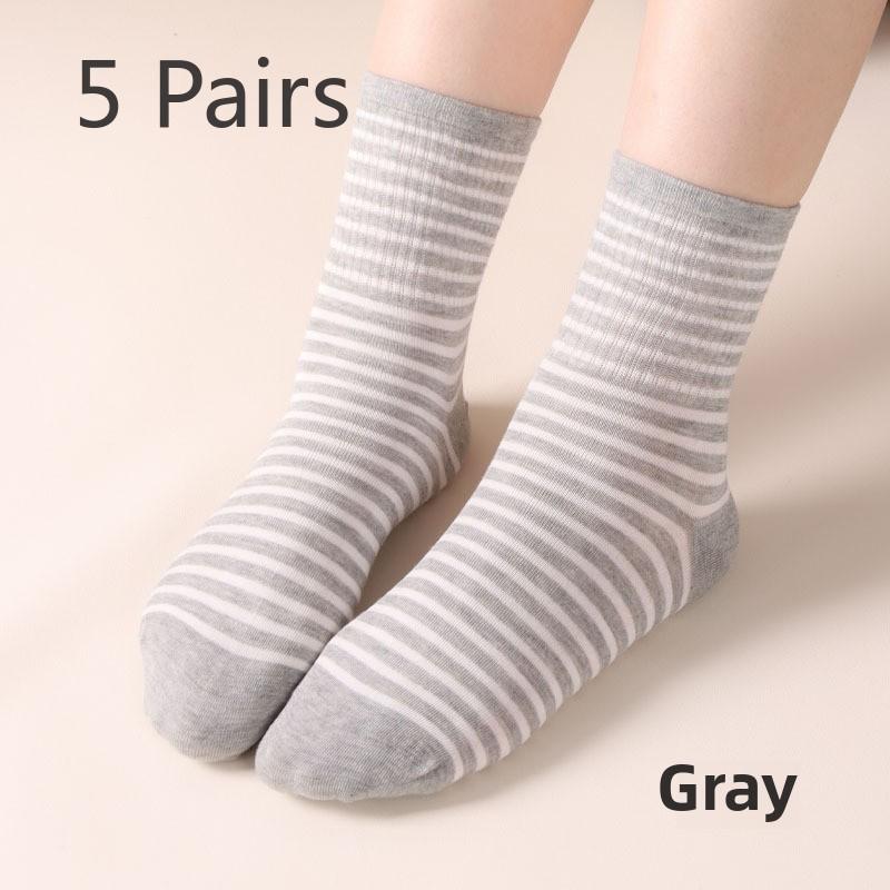 5 Pairs Socks Autumn and Winter Striped Sports Wind Tube Socks Hand Stitched Women's Silk Stockings