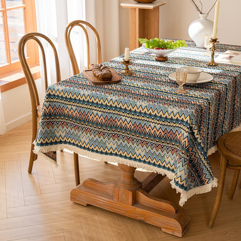 Bohemian Embroidered Linen Tablecloth Thick Woven Jacquard Rectangular Dining Table Cover 60*60cm
