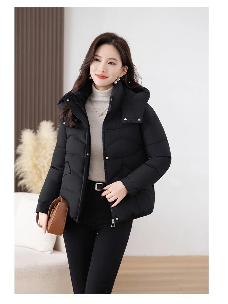 Women’s Short Windproof Thicken Warm Winter Jacket With Detachable Hood
