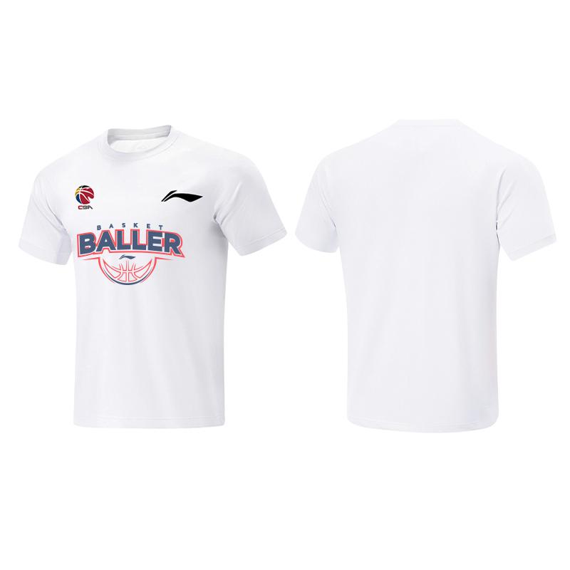Li Ning CBA Basketball Series Breathable Sweat-Absorbing Printed Baller Casual Culture Round Neck Loose Short Sleeve T-Shirt AHSVE61-2BASKETBALLER