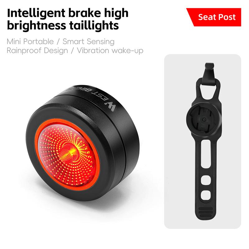 WEST BIKING Intelligent Bicycle Taillight Brake Sensing Auto On/off Highlight Bike Rear Light Waterproof MTB Road Bicycle Parts Seat Post Style