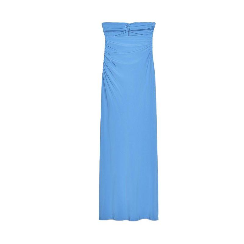 

Summer New Product Women s Clothes Sexy Wind Ruched Decoration V Neck Opening Design Tube Top Long Dress 3152367 Blue L
