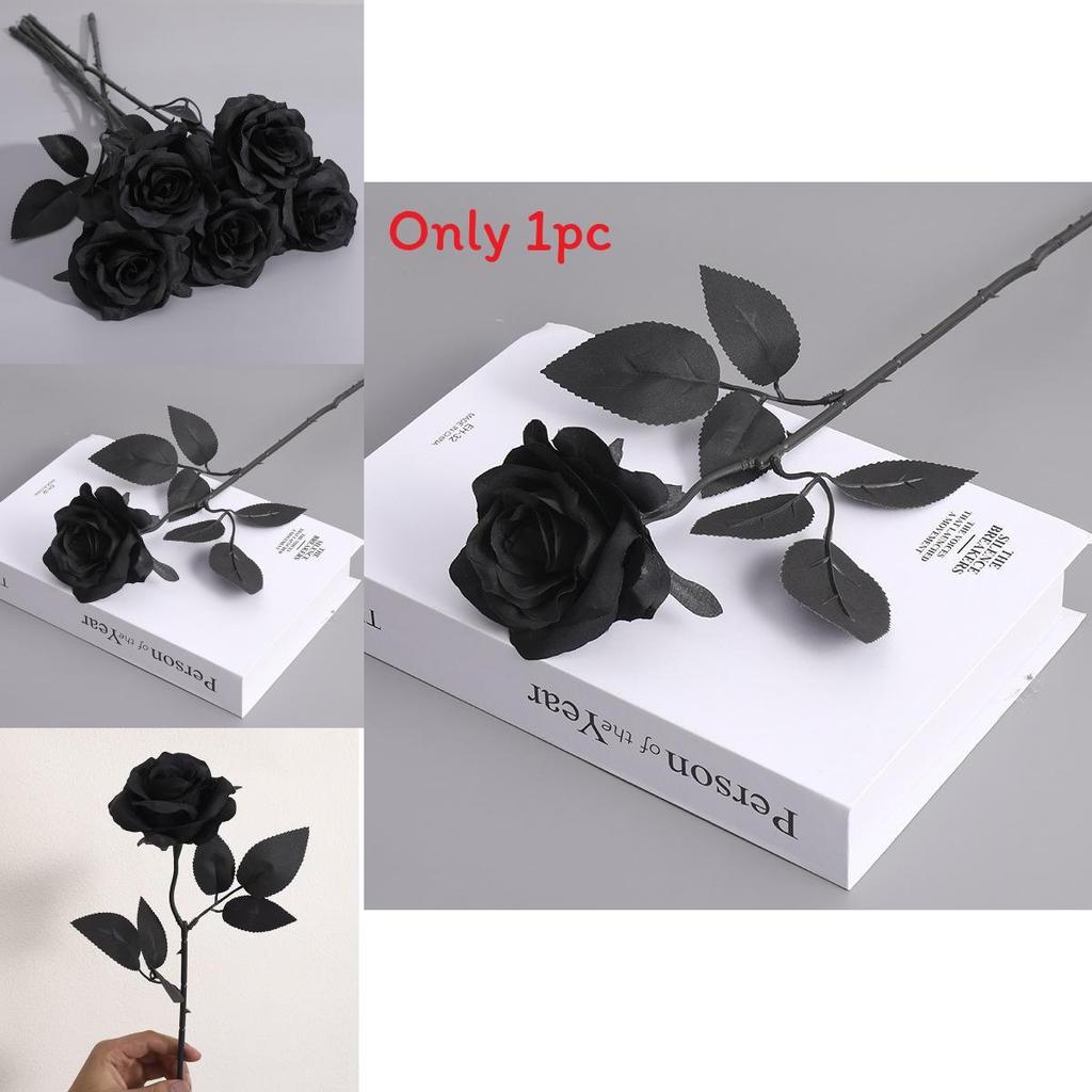 Gothic Black Rose Artificial Silk Flower Bouquet For Wedding Photography Decor