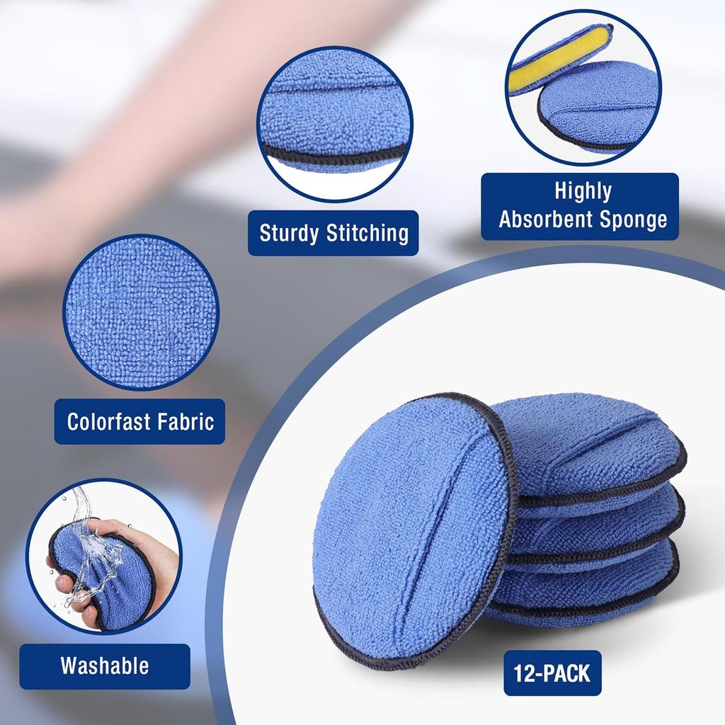 WORKPRO 12-Pack Car Wax Applicator Pads With Finger Pocket, Microfiber Soft Foam Polishing Pads For Car Detailing & Cleaning, Lint-Free, High