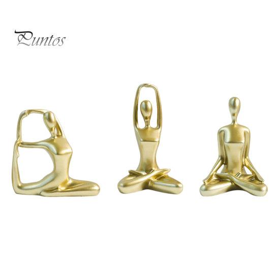 Contemporary Interior Accents 3Pcs Abstract Yoga Figure Sculpture Set, Hollow Dancer with Glossy Gold Matte Silver Black Luxury Resin Crafts