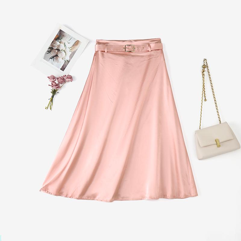 

ZANZEA Женские повседневные однотонные свободные атласные юбки 5XL розовый