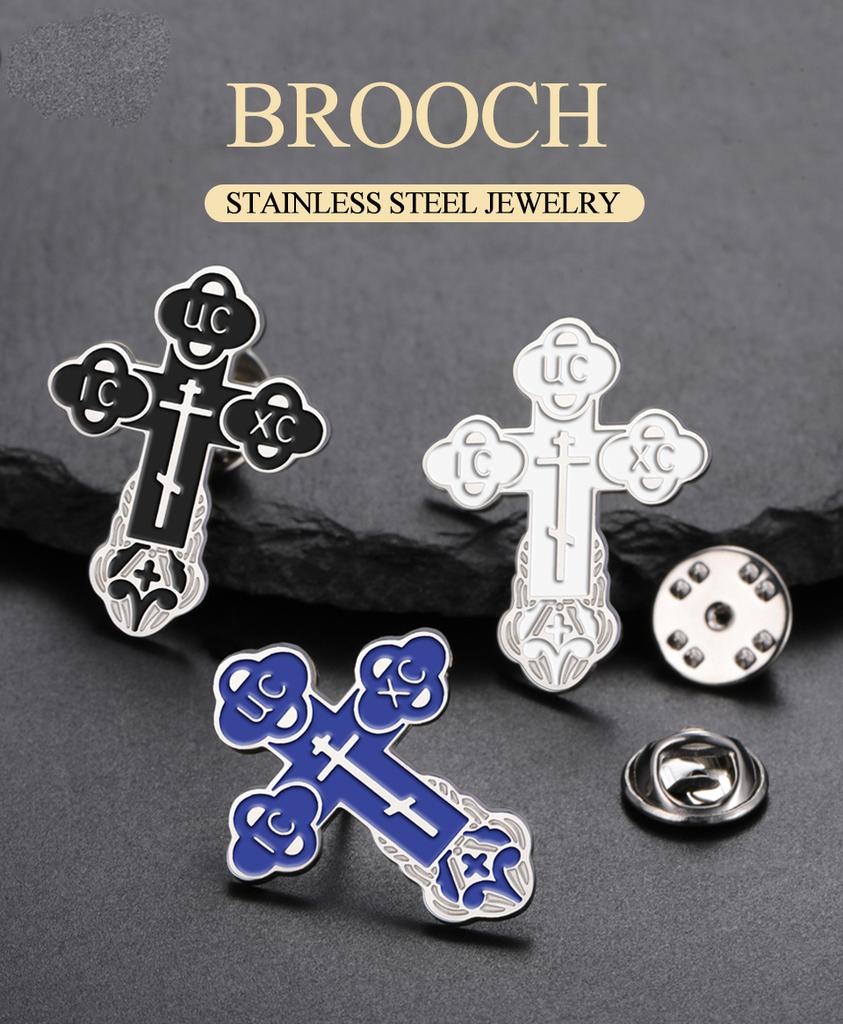 Dawapara Broches Croix Orthodoxe Broches Église Orientale Russe Broche Émail Multicolore Bijoux de Prière Religieuse Acier Inoxydable