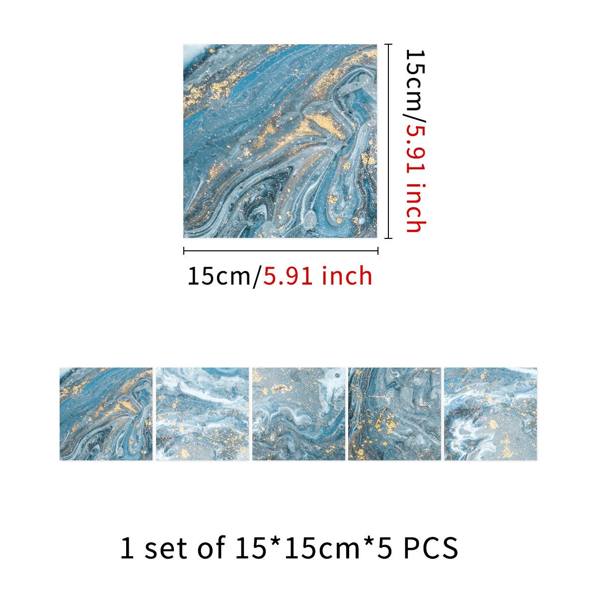 

5 шт. светло-голубые текстурированные наклейки на мраморную плитку, самоклеящиеся кухонные маслостойкие наклейки на стену, наклейки для ремонта шкафа, водонепроницаемые 15*15CM*5PCS