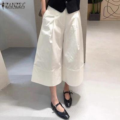 Calças Capri Femininas Casuais de Cor Sólida Soltas em A