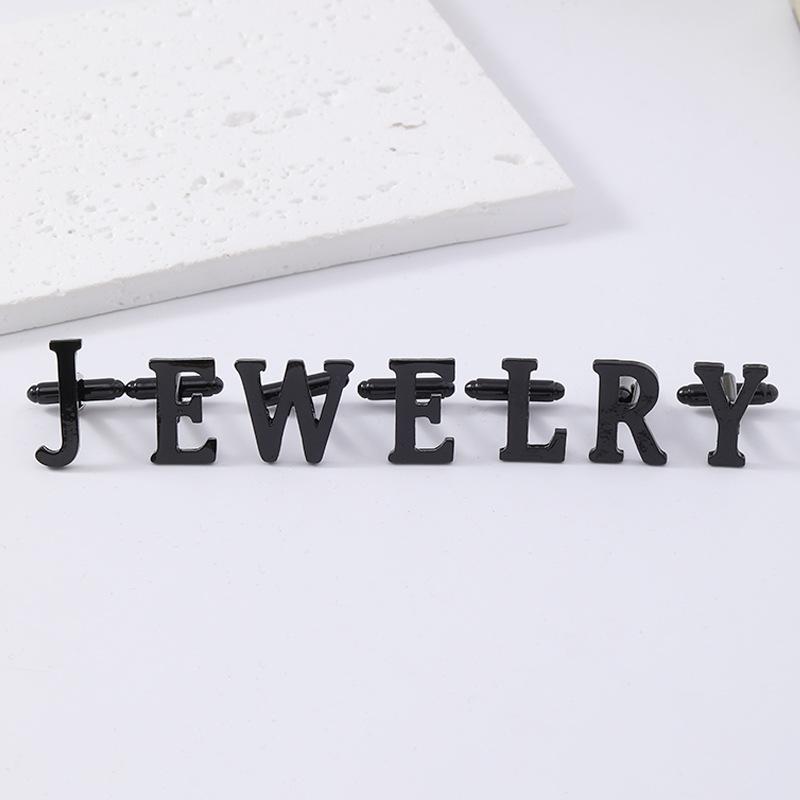 Einfache 26 Englische Alphabet Serie Legierung Manschettenknöpfe Großbuchstaben A-Z Herren Schwarz Hemd Schnalle Manschettenknöpfe Großhandel
