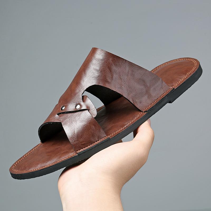 Plus Size 50 Fashion Men Soft Bottom Sandals Solid Color Open Toe Leather Walking Shoes New Beach Breathable Antiskid Slippers