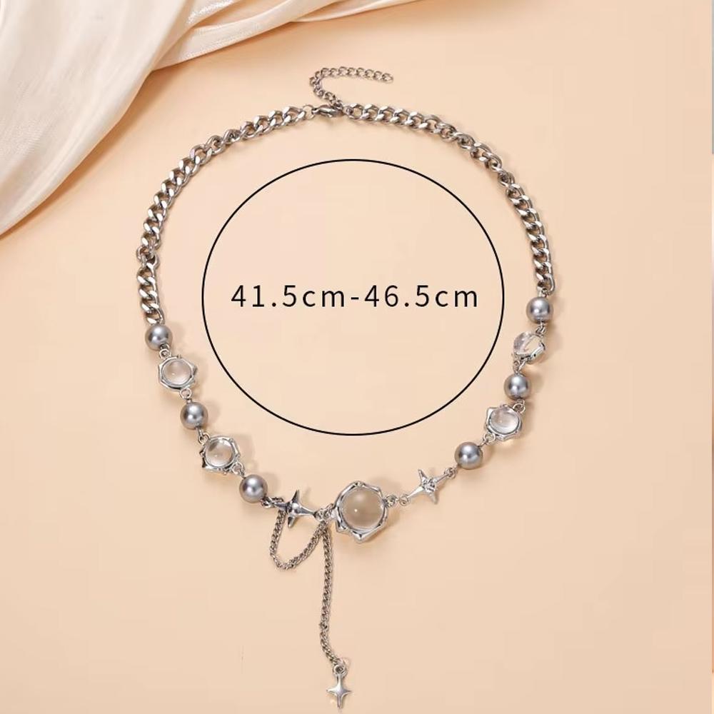 Women Choker Necklace Fairy Glass Necklace Collarbone Chain Necklace Elegant Silver-Color Party Choker