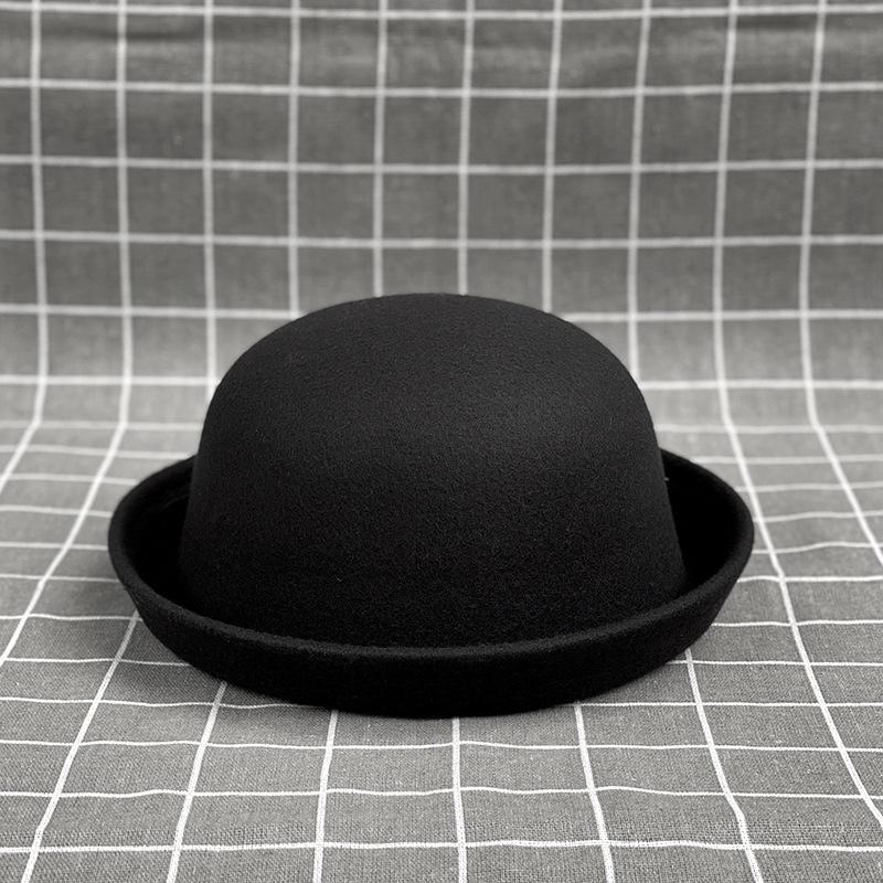 Curled Dome Woolen Top Hat Female Parent-Child Small Pot Hat Male And Female Baby Hat British Retro Bucket Hat
