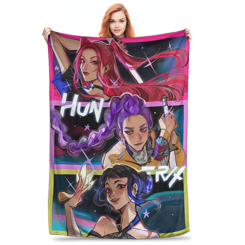 Kpop Lovci démonů Zoey Huntrix Přikrývky Plyšová z korálového rouna Super měkká přehozová deka na postel, pohovku, do ložnice, prošívaná