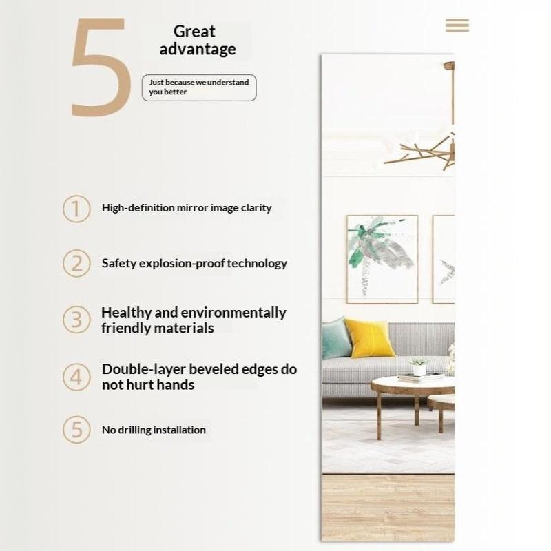 4Pcs Self-Adhesive Acrylic Mirror Bathroom Shower Makeup Anti Fog Mirror Home Diy Decoration Tile Shaving Mirror Sticker