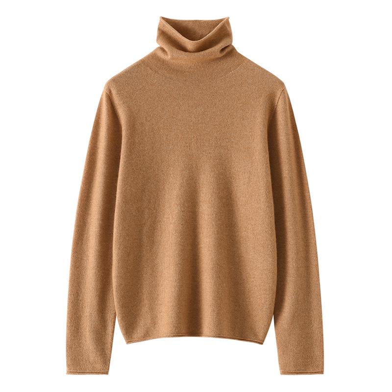 Women’s Cashmere Pile Collar Sweater - High Collar, Knitted, Loose Fit, Slim Inner Layer
