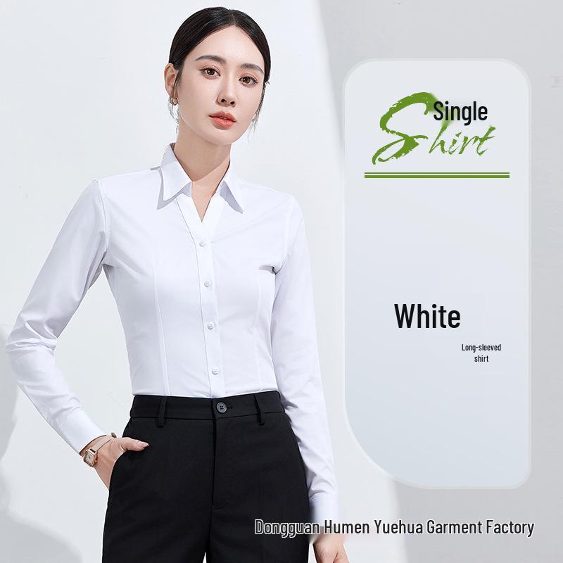 Women's New Style Non-Iron White V-Neck Professional Shirt – White-Collar Business Fashion Formal Wear