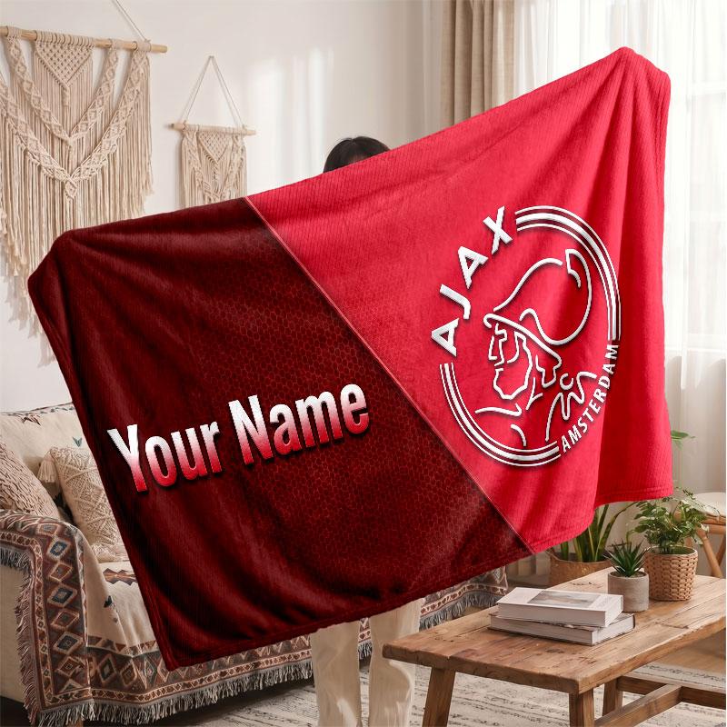 Ajax Amsterdam Personalisierte Fleecedecke Mit Fußballlogo, Individueller Name Text Weich Warm Heimdecke