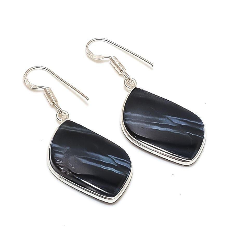 Natural Buffalo Jasper Gemstone 925 Sterling Silver Jewelry Earring 1.77  AE-12090