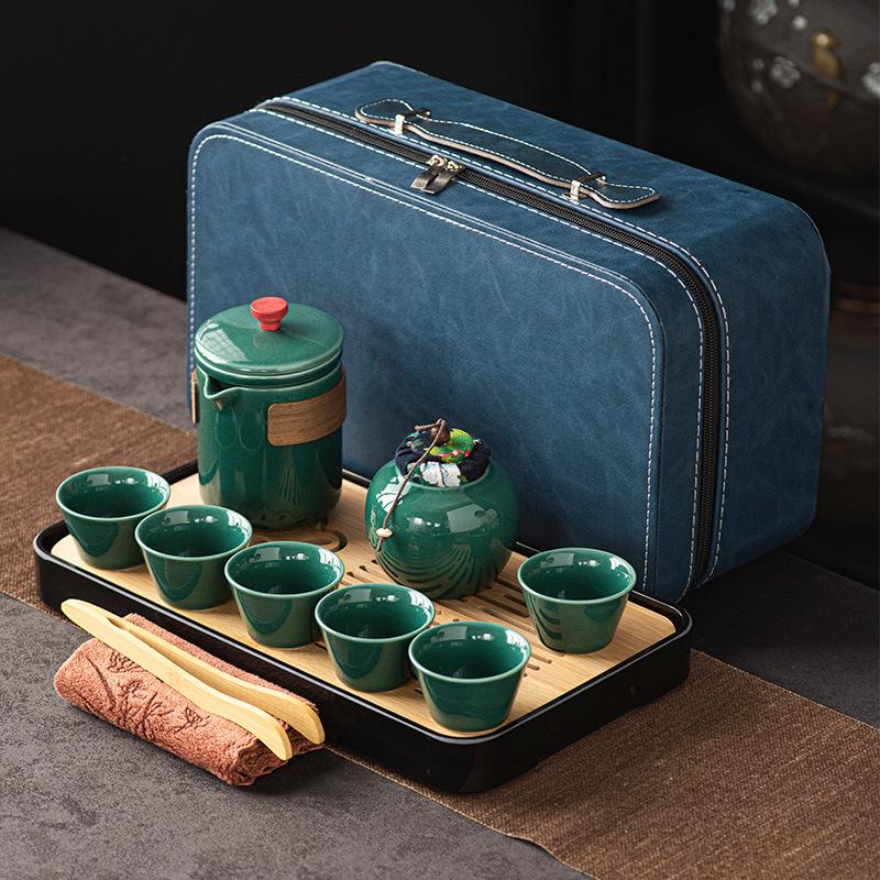 Ru Kiln Travel Tea Set Outdoor Kuaike Cup Drinking Tea Making Tea Cup Kung Fu Tea Set Teapot Business Gift Box