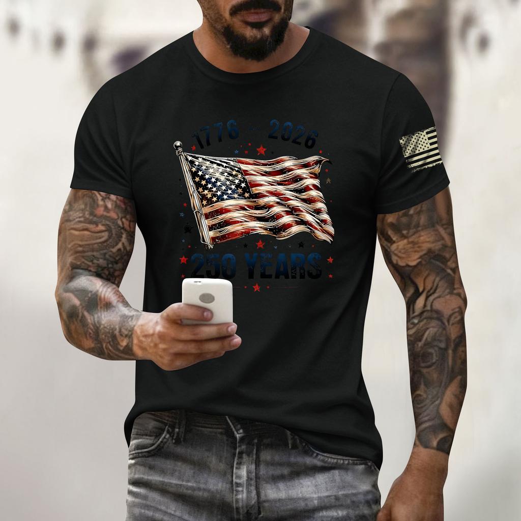 Men's Holiday Print Round Neck Short Sleeve Top Casual Sports Top