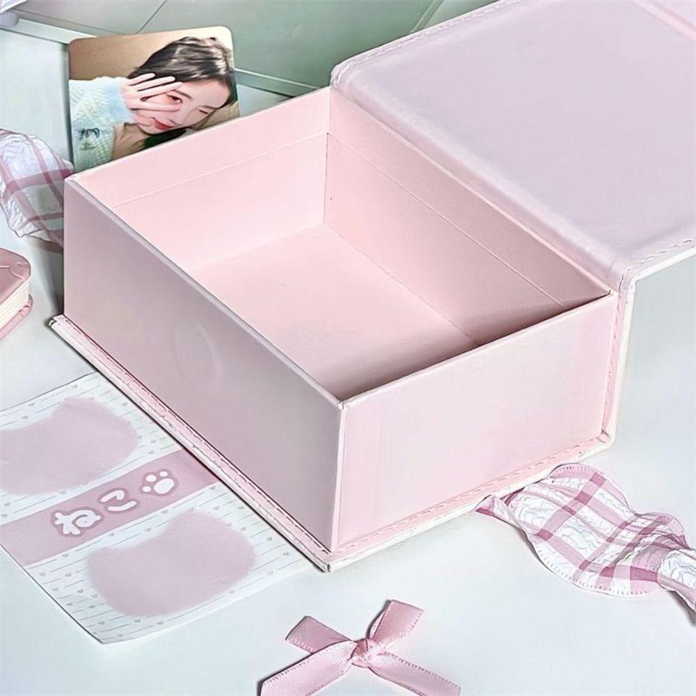 Creative PU Magnetic Storage Box Dustproof with Cover Card Storage Box Cute Pink Cat Snack Storage