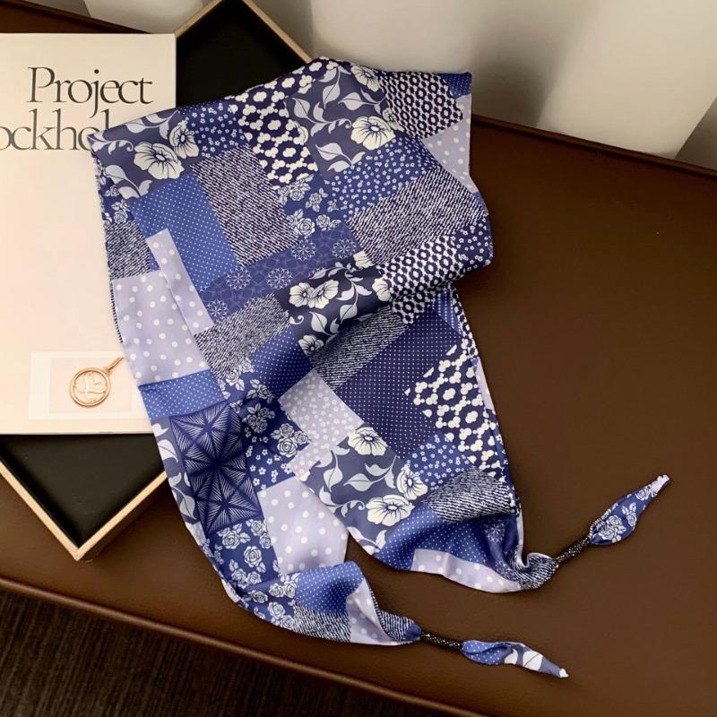 Silk scarf new fashion wheat ear cashew flower silk scarf head scarf beaded small scarf scarf triangular scarf waist tie