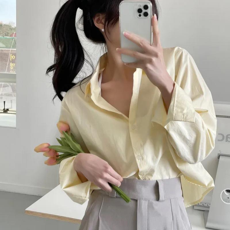 Spring 2025 Korean Chic Women's White Shirt: Loose-Fit Top for Petite Sizes