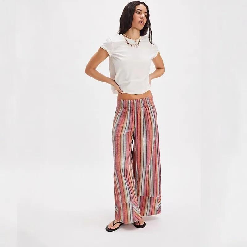 Autumn and Winter New Fashion Women's Wide Leg Trousers Printed Striped Loose-fitting High-waisted Pants