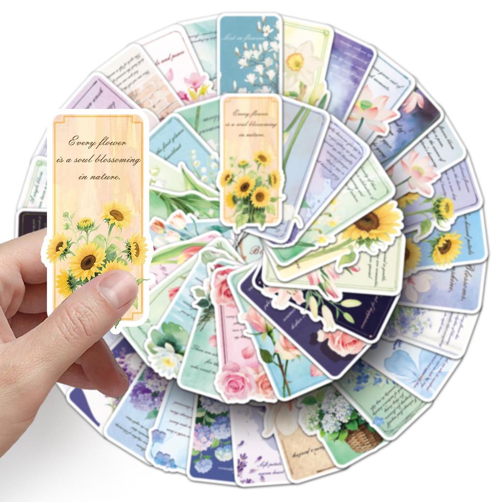 51 Flower Bookmark Doodle Stickers: Personalized Fresh Flower Slogan Decorations for Phone Cases, Water Cups, and Books