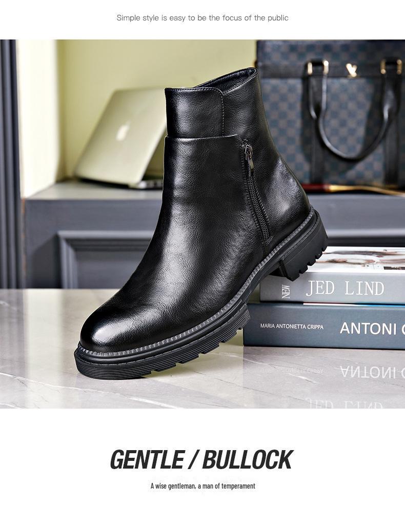 Men's Winter Leather Chelsea Boots with Soft Cowhide, Side Zipper, and Velvet Lining